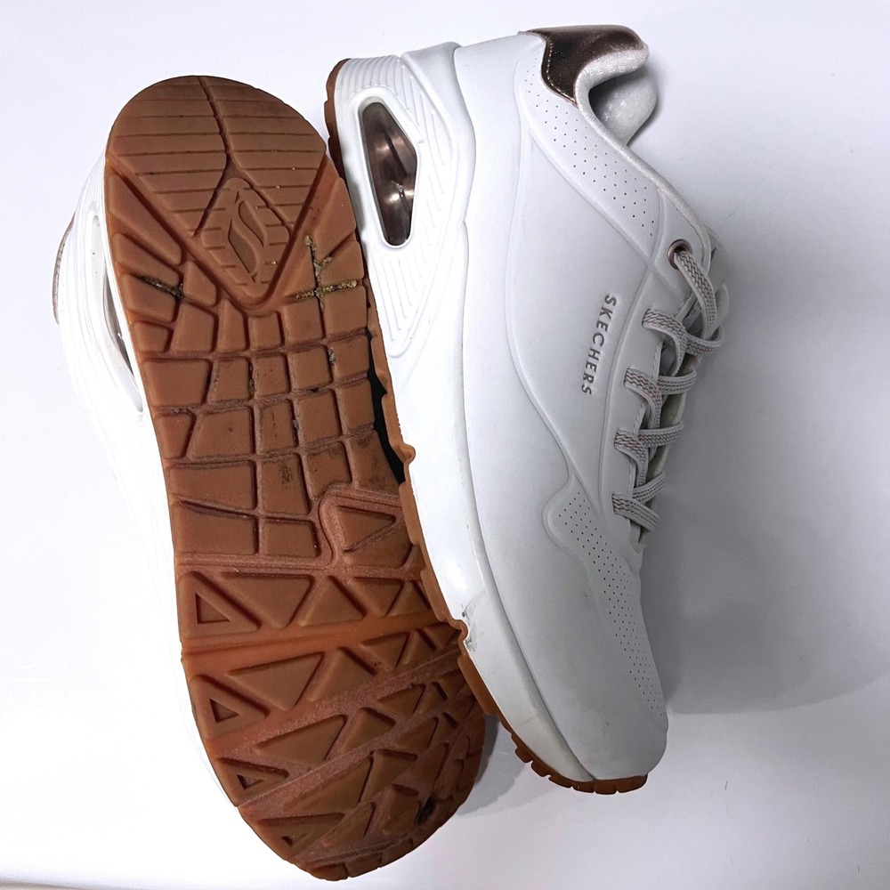 Skechers Womens Uno Stand on Air White Rose Gold Sneaker 7.5 Fashion Sporty - Picture 3 of 5